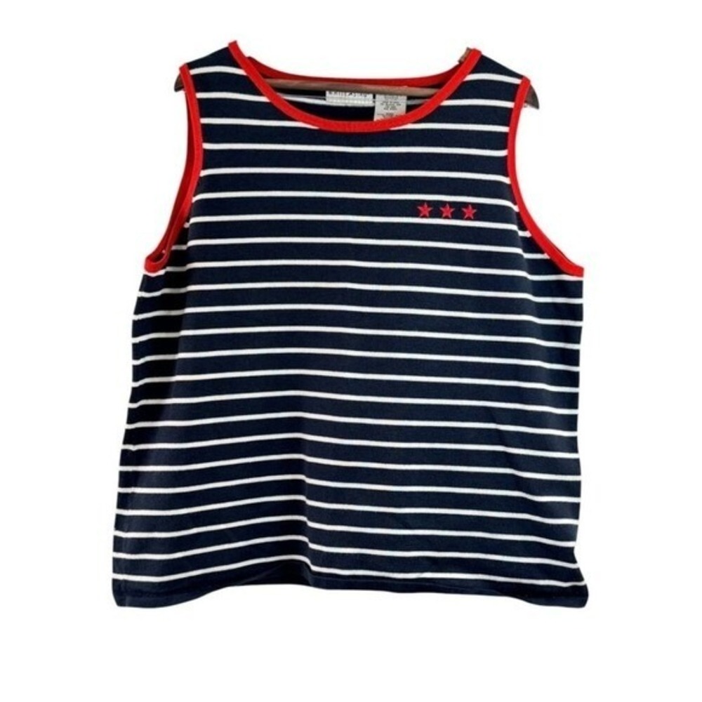 White Stag Tank Top Women XL Blue White Striped Red Stars Nautical Patriotic